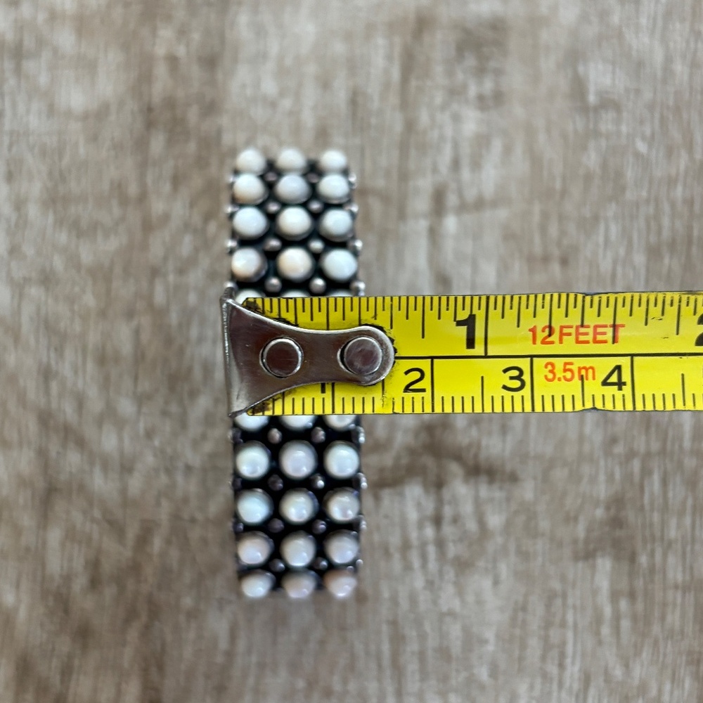Mother of Pearl Navajo 3 Row Penny Dot Sterling Silver Cuff Bracelet - Picture 8 of 8